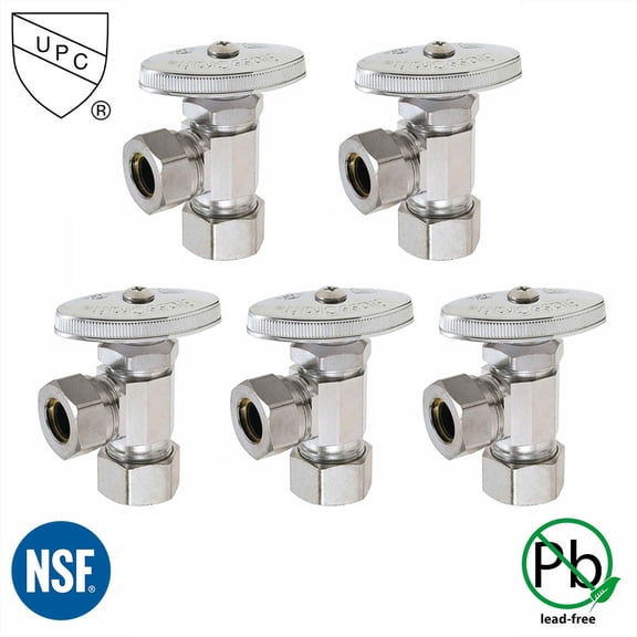 Thrifco 9405464 5/8 Inch Comp x 1/2 Inch Slip Joint Multi Turn Brass Angle Stop Valve (Lead Free) - 5/Pack