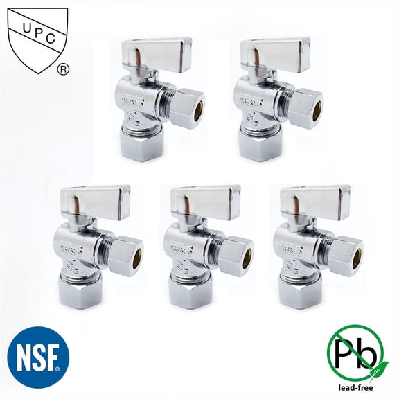 Thrifco 9406463 5/8 Inch Comp x 3/8 Inch Comp Quarter-Turn Angle Stop Valve (Lead Free) 5/Pack