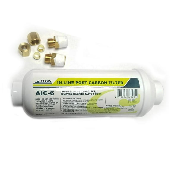 Thrifco Plumbing 4601826 6 Inch IN-Line Post Carbon Filter Cartridge with Compressor Fittings