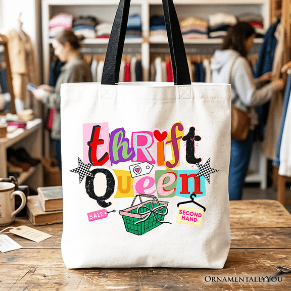 Thrift Queen Tote Bag, Colorful Second Hand Shopping Gift Shopper