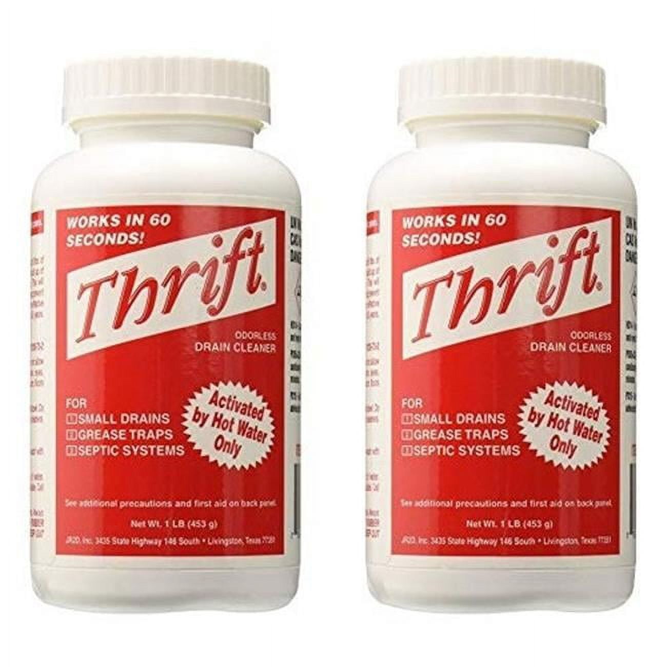 Thrift T100 Alkaline Based Drain Cleaner, 1Pound Powder, Odorless Plumbing Opener, Clog