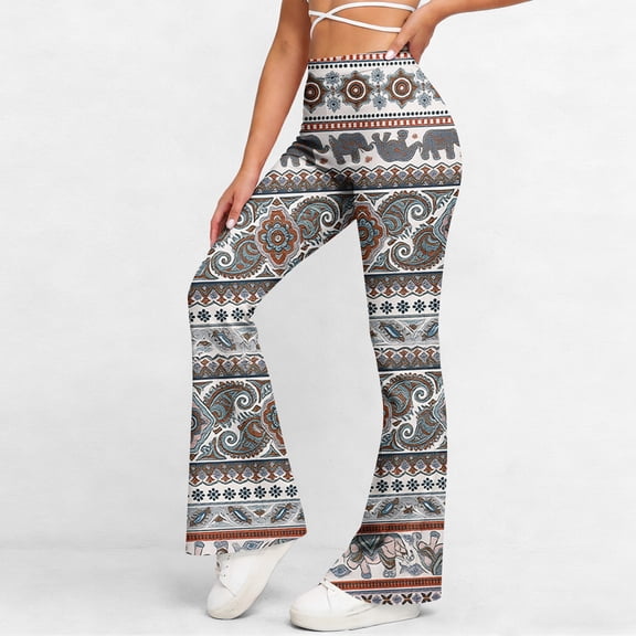 ThriftyPlait Bohemian Printed Flared Yoga Pants for Women Stretch Bootcut Workout Leggings Retro Bell Bottom Trousers for Festival