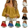 thumbnail image 1 of ThriftyPlait Boho Tops for Women Casual Cotton Off Shoulder Long Sleeve Blouse Sexy Loose Fit Trendy Shirts Going Out V Neck Summer Outfit, 1 of 7