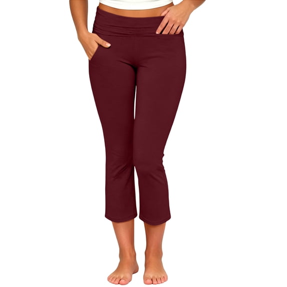 ThriftyPlait Capri Yoga Pants for Women Oversized High Waist Bootcut Cropped Pants with Pockets Casual Breathable Workout Trousers