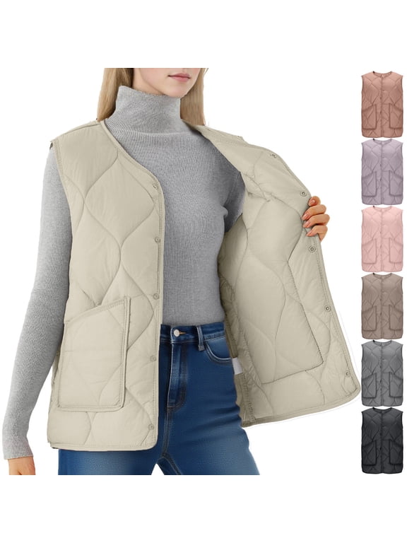 Casual Padded Vest Coat for Women Plus Size Warm Packable Coats Lightweight Insulated Sleeveless Outerwear Essential Daily Wear