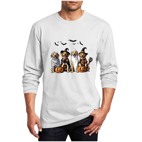 ThriftyPlait Fall Halloween Tops for Men Casual Plus Size Crewneck Long Sleeve Shirts Fashion Party Outfit Basic Daily Wear Tee