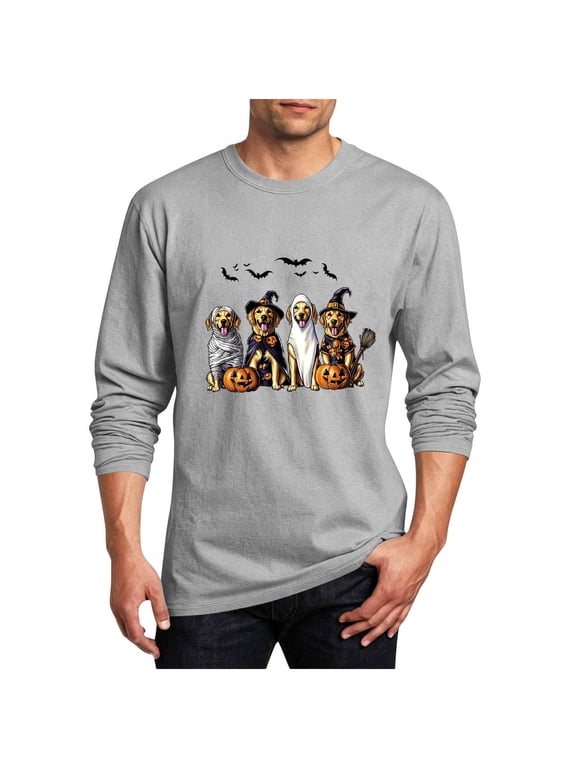 Fall Halloween Tops for Men Casual Plus Size Crewneck Long Sleeve Shirts Fashion Party Outfit Basic Daily Wear Tee