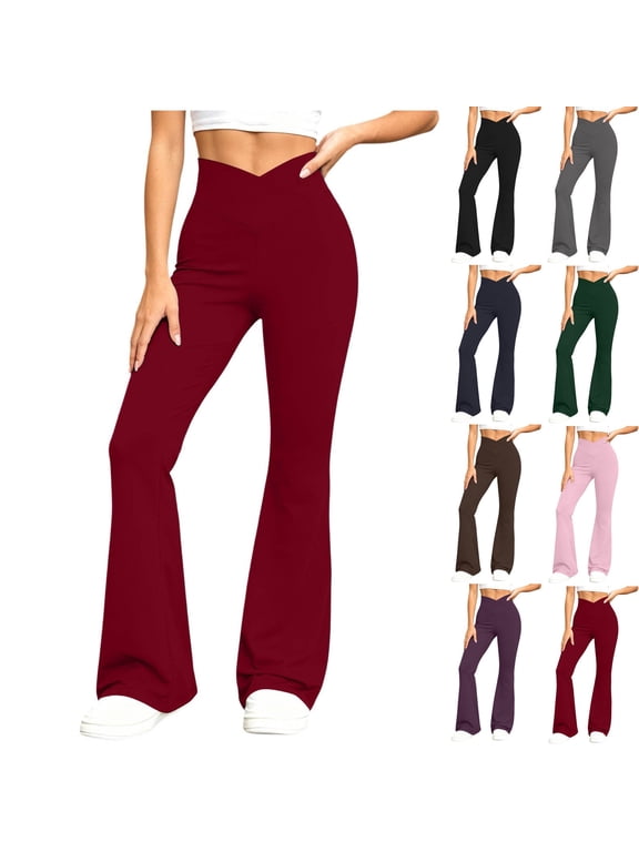 High Rise Flare Yoga Pants for Women Stretchy Crossover Waistband Flattering Bootcut Leggings Soft Workout Lounge Trousers for Gym