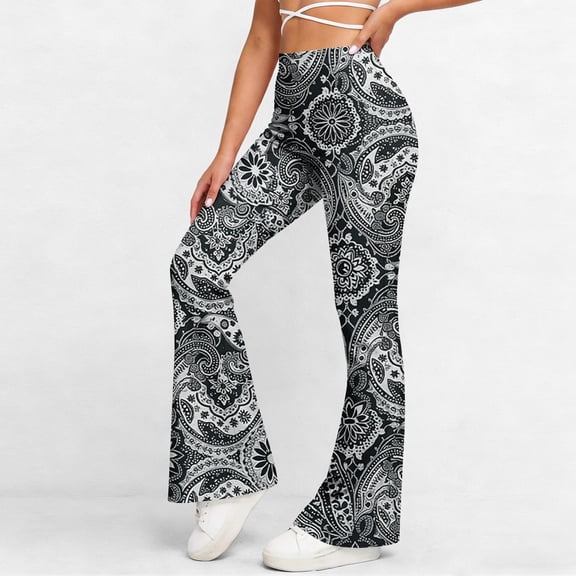 ThriftyPlait High Waist Flared Yoga Pants for Women Casual Boho Printed Bootcut Active Leggings Trendy Stretch Bell Bottom Pants for Gym