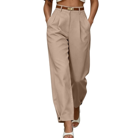 ThriftyPlait High Waist Pleated Dress Pants for Women Casual Loose Fit Ankle Cuffed Dress Trousers Straight Business Slacks for Office