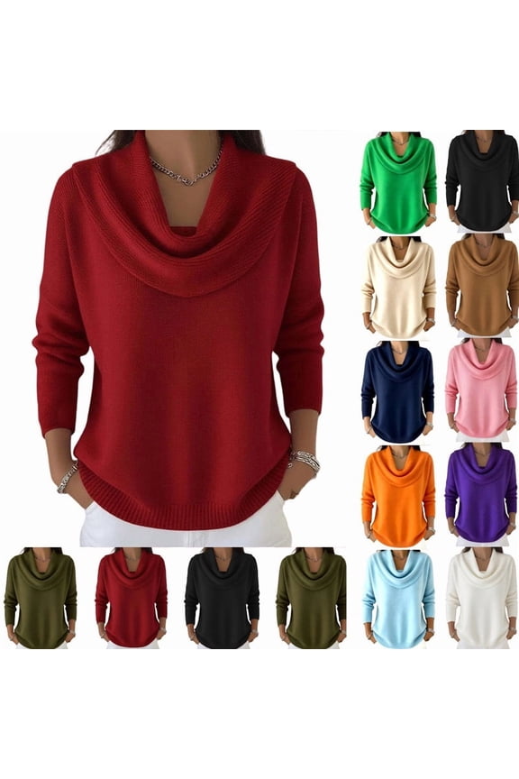 Knit Sweater for Women Cowl Neck Pullover Sweater Cozy Casual Loose Fit Fashion Warm Long Sleeve Trendy Tops Shirt Fall Winter