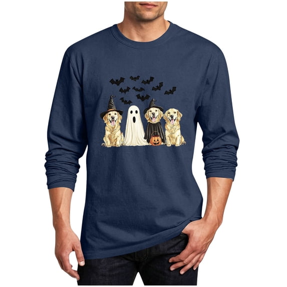 ThriftyPlait Men Fall Halloween Tops Casual Plus Size Crewneck Long Sleeve Pullover Linghtweight Party Outfit Basic Daily Wear Tee