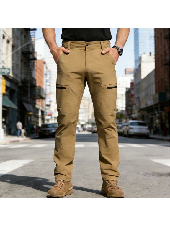 Men Multi Pocket Cargo Pants Casual Straight Leg Stretch Work Trousers Fashion Durable Outdoor Hiking Daily Utility Pants