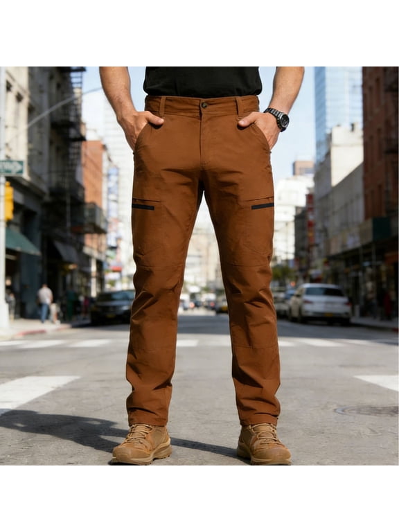 Men Multi Pocket Cargo Pants Casual Straight Leg Stretch Work Trousers Fashion Durable Outdoor Hiking Daily Utility Pants