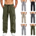 thumbnail image 1 of ThriftyPlait Men's Trendy Cargo Pants Casual Wide Leg Loose Fit Pants Multiple Utility Pockets Drawstring Streetwear Trousers for Men, 1 of 9