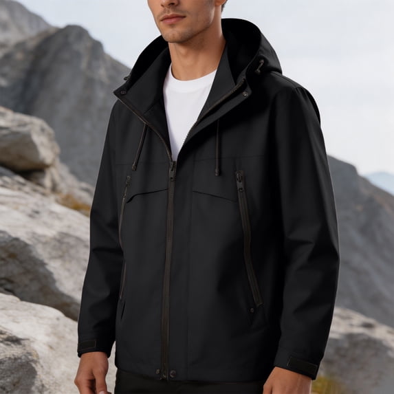 ThriftyPlait Men's Waterproof Hooded Jacket Plus Size Windproof Outdoor Raincoat Lightweight Multiple Pockets Outdoor Shell for Travel