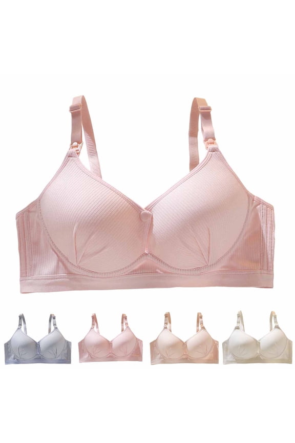 Striped Wireless Bra for Women Lightweight Push Up Button Front Closure Bras Smooth Breathable Full Coverage Stretch Everyday Wear Bralette