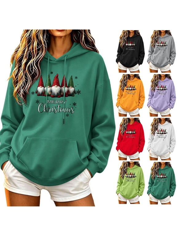 Sweatshirt for Women Funny Christmas Graphic Hoodie with Kangaroo Pocket Loose Fit Long Sleeve Shirt for Fall Winter