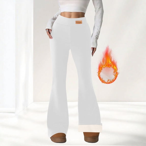 ThriftyPlait Women Fleece Lined Flare Leg Pants Casual High Waist Stretchy Bootcut Thermal Trousers Winter Daily Skinny Bottoms