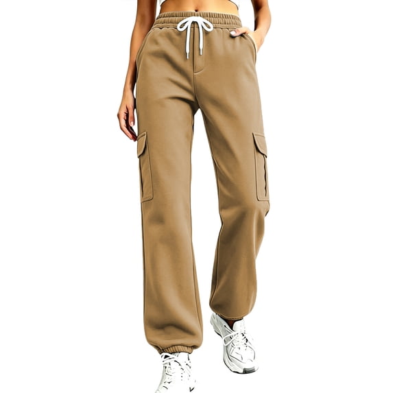 ThriftyPlait Women Loose Fit Cargo Sweatpants Casual Elastic Waist Drawstring Multi Pocket Trousers Trendy Streetwear Athletic Bottoms