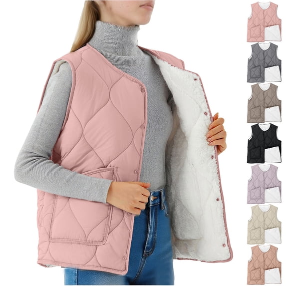 ThriftyPlait Women Plus Size Quilted Puffer Vest Snap Button Lightweight Warm Sleeveless Pockets Coats for Office Daily Fall Winter Layering