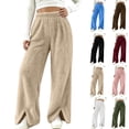 thumbnail image 1 of ThriftyPlait Women's Fuzzy Wide Leg Pants Casual Elastic Waist Warm Trousers Soft Fluffy Loungewear Loose Fit Winter Daily Wear, 1 of 8