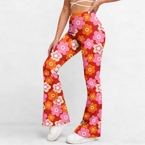 ThriftyPlait Women's High Waisted Bell Bottom Yoga Pants Casual Floral Print Flared Leggings Stretch Pull On Pants for Yoga Dance