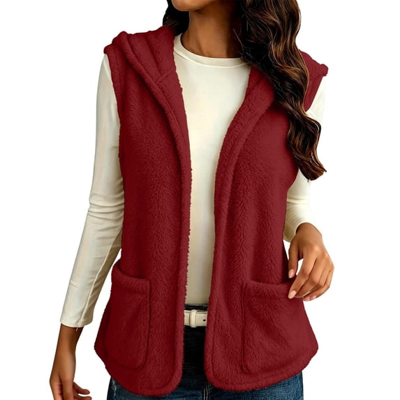 ThriftyPlait Women's Hooded Fleece Vest Casual Sleeveless Open Front Outerwear Cozy Warm Lightweight Coat Fall Winter Vest with Pockets