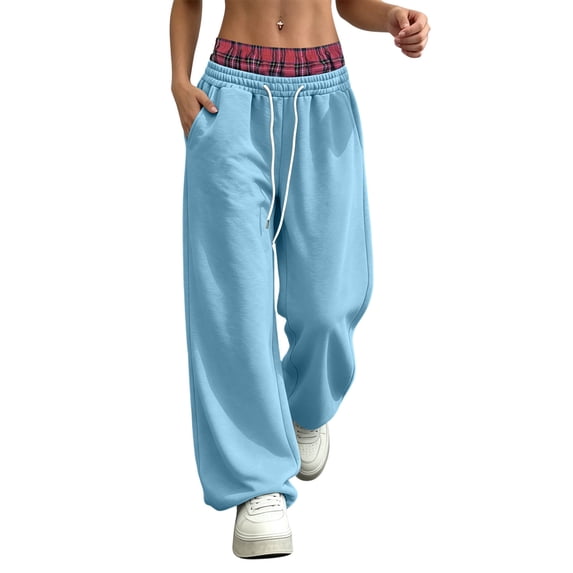 ThriftyPlait Women's Layered Waist Wide Leg Sweatpants Casual Loose Fit Cuffed Jogger Pants Fashion Streetwear Trousers with Pockets