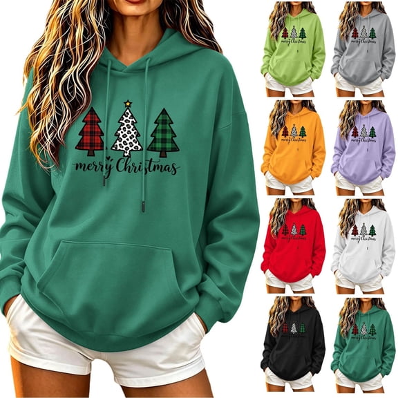 ThriftyPlait Women's Trendy Christmas Hoodie Pullover Warm Loose Fit Holiday Kangaroo Pocket Sweatshirt Long Sleeve Casual Farm Shirt