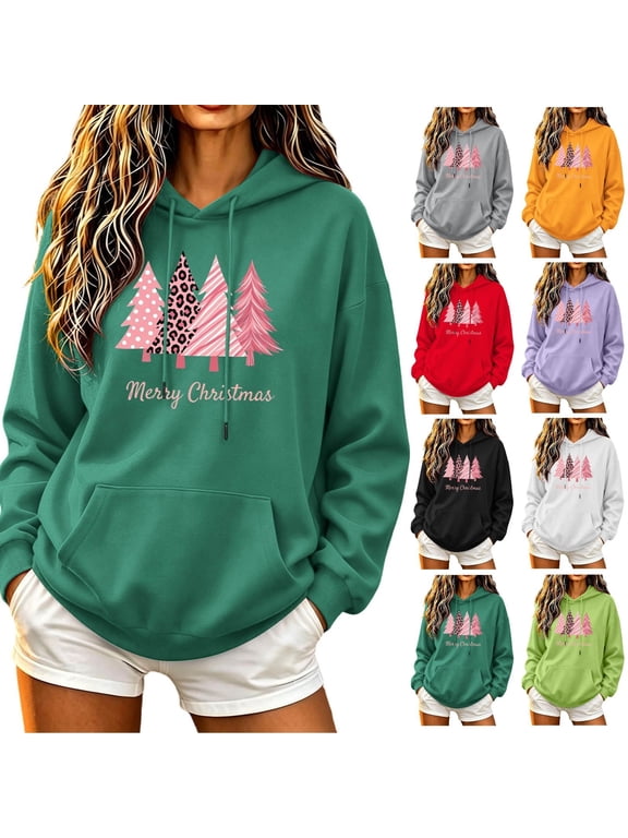 Women's Trendy Christmas Hoodie Pullover Warm Loose Fit Holiday Kangaroo Pocket Sweatshirt Long Sleeve Casual Shirt
