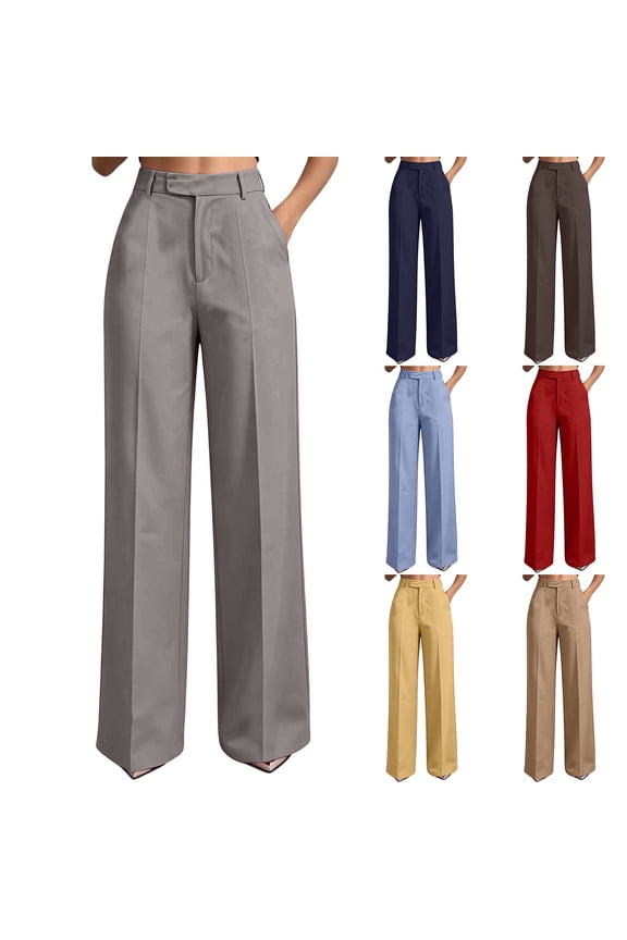 Women's Wide Leg Palazzo Pants Trendy High Waisted Dress Pants Front Pleated Straight Leg Office Pants Elegant Pleated Work Pants