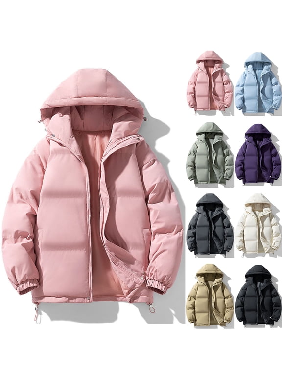 Women's Winter Hooded Puffer Jacket Plus Size Heavyweight Warm Coat Windproof Loose Fit Zip Up Outerwear with Drawstring