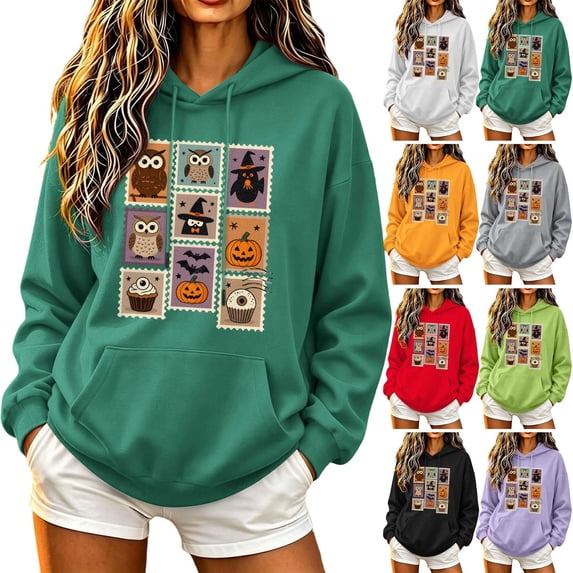 ThriftyPlait Womens Halloween Sweatshirt Fall Oversized Pullover Tops Casual Long Sleeve Lightweight Hooded Top for Holiday