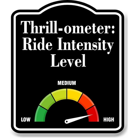 Thrill-ometer Ride Intensity Level Very High BLACK Aluminum Composite Sign - 15"x18"