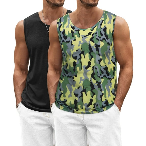 Thrilos 2 Pack Mens Quick Dry Camo Tank Tops Moisture Wicking Sleeveless T Shirts Workout Shirts for Men