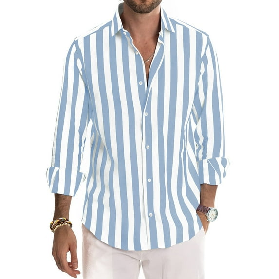 Thrilos Button Up Shirts for Men Striped Long Sleeve Tops Casual Button Down Shirts Business Dress Shirts