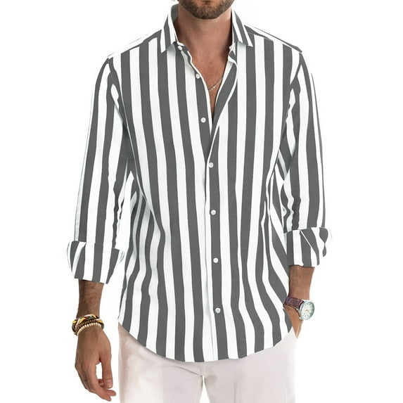 Thrilos Button Up Shirts for Men Striped Long Sleeve Tops Casual Button Down Shirts Business Dress Shirts