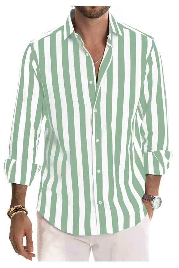 Button Up Shirts for Men Striped Long Sleeve Tops Casual Button Down Shirts Business Dress Shirts
