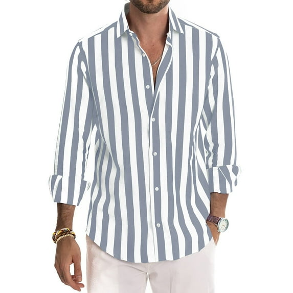 Thrilos Button Up Shirts for Men Striped Long Sleeve Tops Casual Button Down Shirts Business Dress Shirts