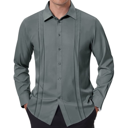 Thrilos Dress Shirts for Men Button Up Long Sleeve Tops Formal Business Shirts Pleated Wrinkle Free Work Shirts