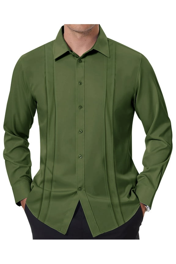Dress Shirts for Men Button Up Long Sleeve Tops Formal Business Shirts Pleated Wrinkle Free Work Shirts