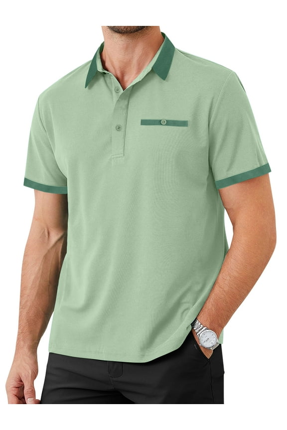 Golf Shirts for Men Color Block Short Sleeve Tops Workout Performance Polo Shirt with Pocket