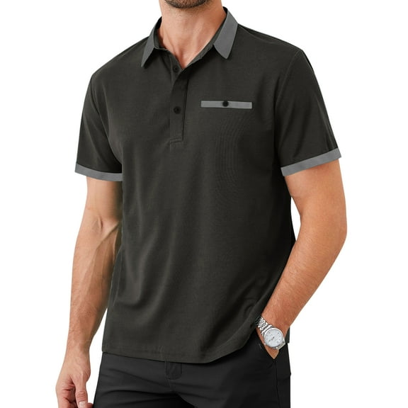 Thrilos Golf Shirts for Men Color Block Short Sleeve Tops Workout Performance Polo Shirt with Pocket