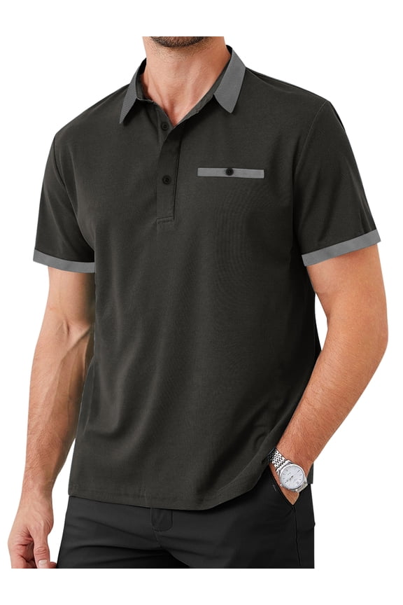 Golf Shirts for Men Color Block Short Sleeve Tops Workout Performance Polo Shirt with Pocket