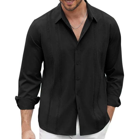 Thrilos Long Sleeve Mens Dress Shirts Business Button Up Shirts Stretch Wrinkle Free Shirt Jacquard Work Tops