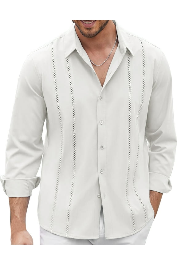 Long Sleeve Mens Dress Shirts Business Button Up Shirts Stretch Wrinkle Free Shirt Jacquard Work Tops