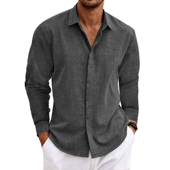 Thrilos Mens Dress Shirts Long Sleeve Tops Button Up Work Shirts Casual Linen Shirt for Men