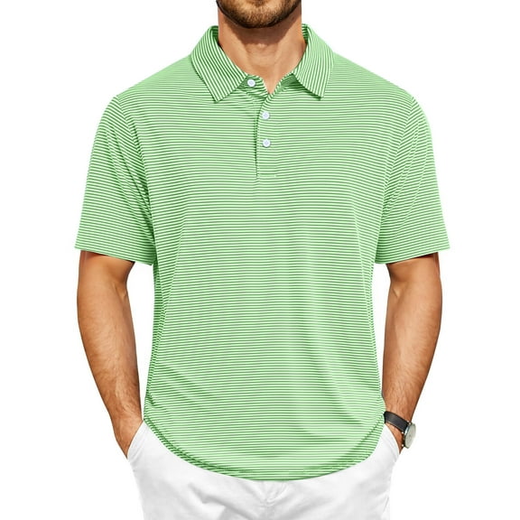 Thrilos Striped Golf Polo Shirts for Men Short Sleeve Performance Polo Dry Fit Print Casual Golf Shirts