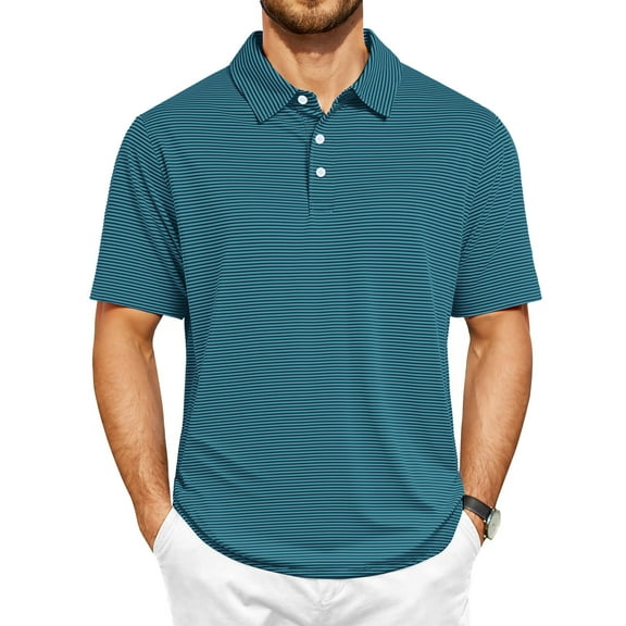 Thrilos Striped Golf Polo Shirts for Men Short Sleeve Performance Polo Dry Fit Print Casual Golf Shirts